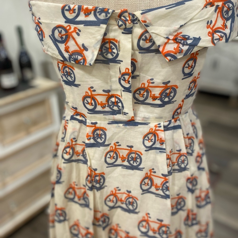 Anthropologie Dress Bicycle Print Strapless Fit and Flare Cotton Cream - Picture 4 of 4
